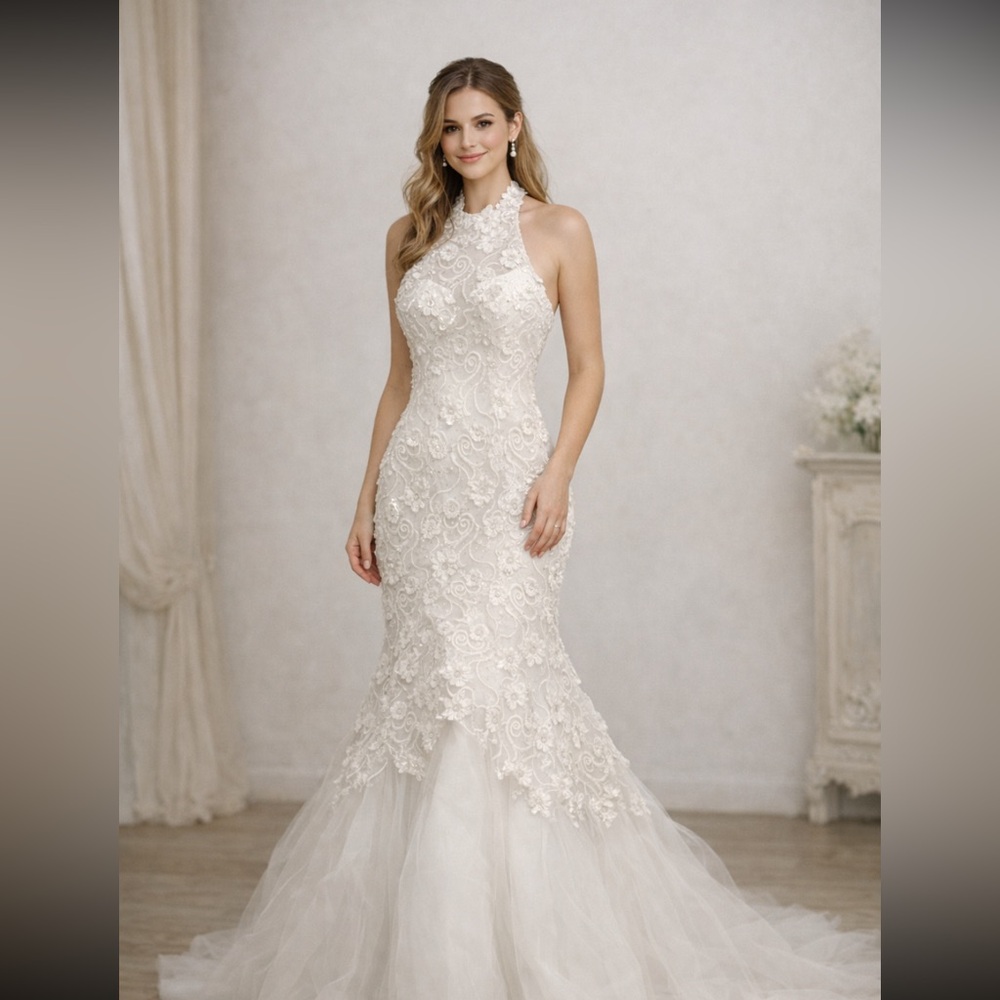 Blush prom Elegant Lace Halter Wedding Dress